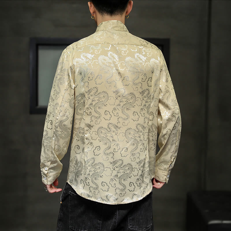 Buddha Stones Casual Dragon Pattern Frog-button Tang Suit Linen Men's Jacket Shirt