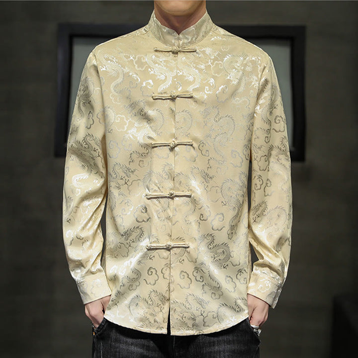 Buddha Stones Casual Dragon Pattern Frog-button Tang Suit Linen Men's Jacket Shirt - image 39