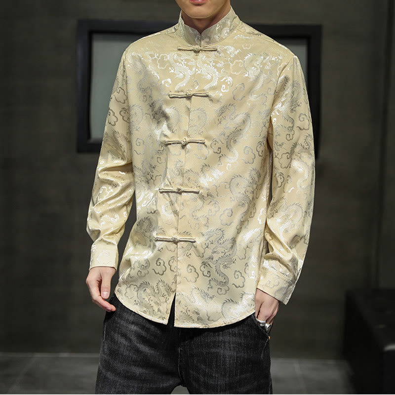 Buddha Stones Casual Dragon Pattern Frog-button Tang Suit Linen Men's Jacket Shirt - Khaki - US/UK/AU46，EU56 (5XL) - image 38