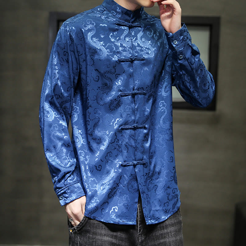 Buddha Stones Casual Dragon Pattern Frog-button Tang Suit Linen Men's Jacket Shirt - image 3