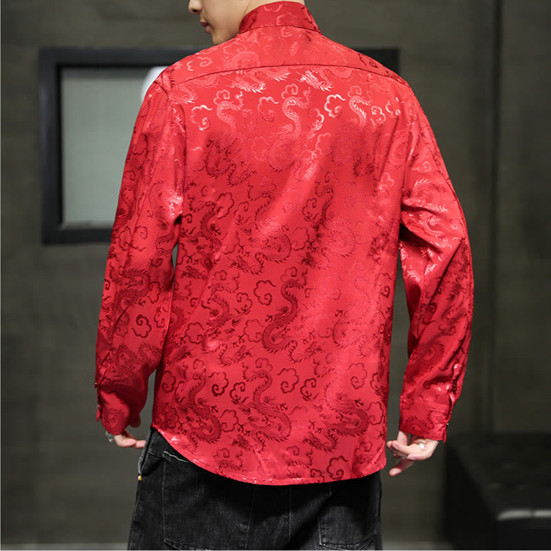 Buddha Stones Casual Dragon Pattern Frog-button Tang Suit Linen Men's Jacket Shirt - image 53