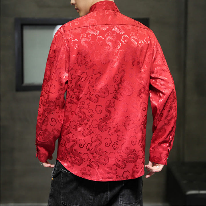 Buddha Stones Casual Dragon Pattern Frog-button Tang Suit Linen Men's Jacket Shirt - image 53