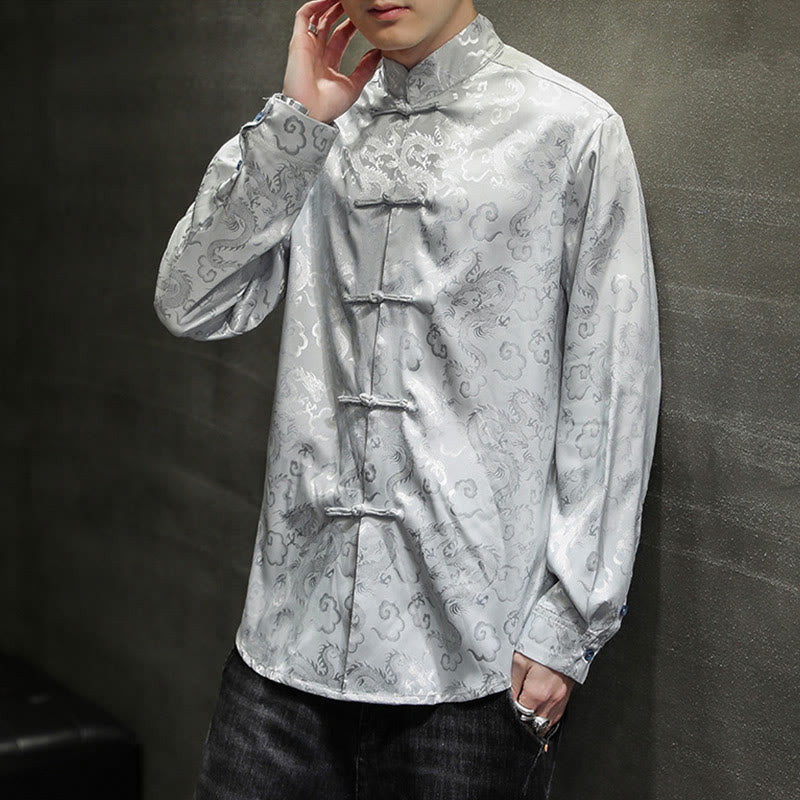 Buddha Stones Casual Dragon Pattern Frog-button Tang Suit Linen Men's Jacket Shirt - image 23