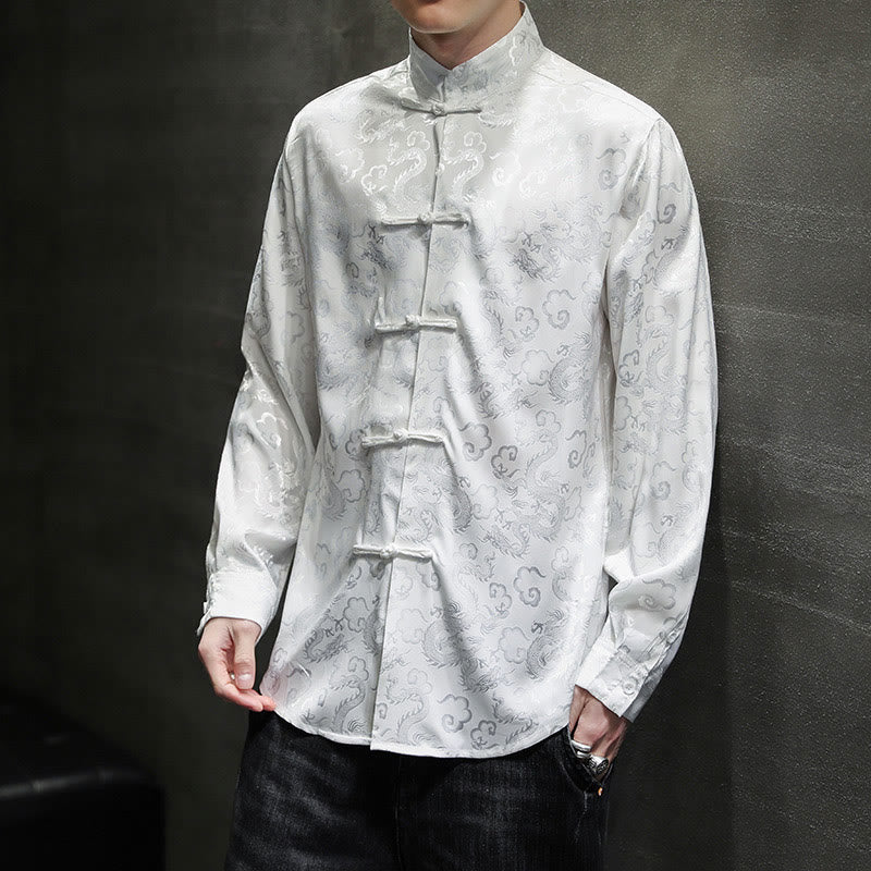 Buddha Stones Casual Dragon Pattern Frog-button Tang Suit Linen Men's Jacket Shirt - image 16