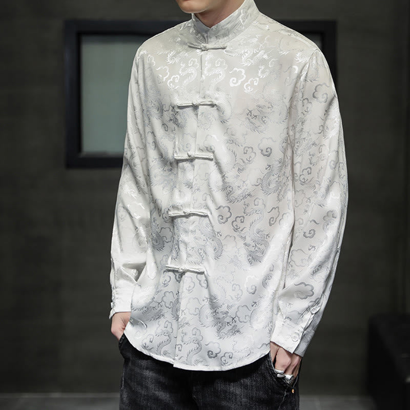 Buddha Stones Casual Dragon Pattern Frog-button Tang Suit Linen Men's Jacket Shirt - image 13