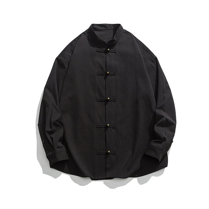 Buddha Stones Solid Color Frog-button Tang Suit Cotton Men's Jacket Shirt  - image 8