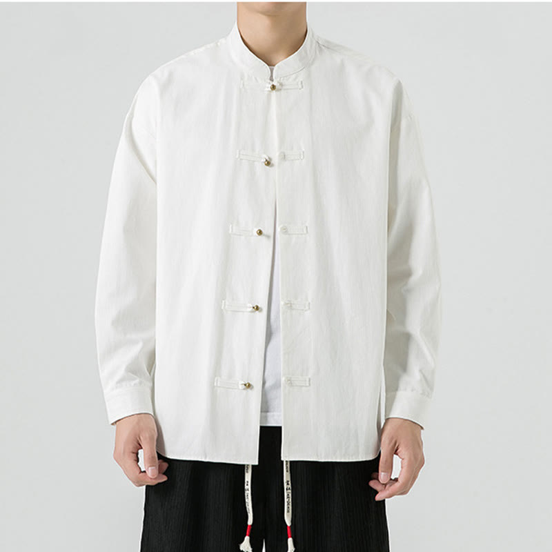 Buddha Stones Solid Color Frog-button Tang Suit Cotton Men's Jacket Shirt  - image 11