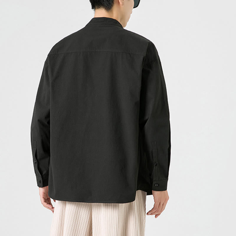 Buddha Stones Solid Color Frog-button Tang Suit Cotton Men's Jacket Shirt  - image 4