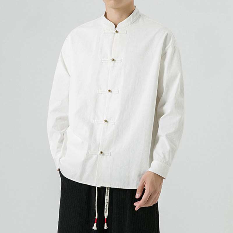 Buddha Stones Solid Color Frog-button Tang Suit Cotton Men's Jacket Shirt  - image 13