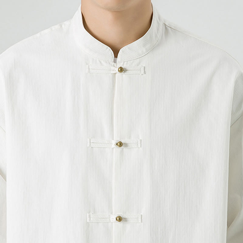 Buddha Stones Solid Color Frog-button Tang Suit Cotton Men's Jacket Shirt  - image 17