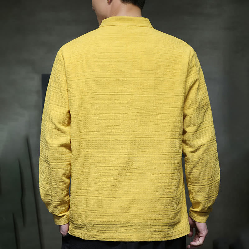 Buddha Stones Solid Color Half Frog-button Tang Suit Cotton Linen Men's Jacket Shirt  - image 28