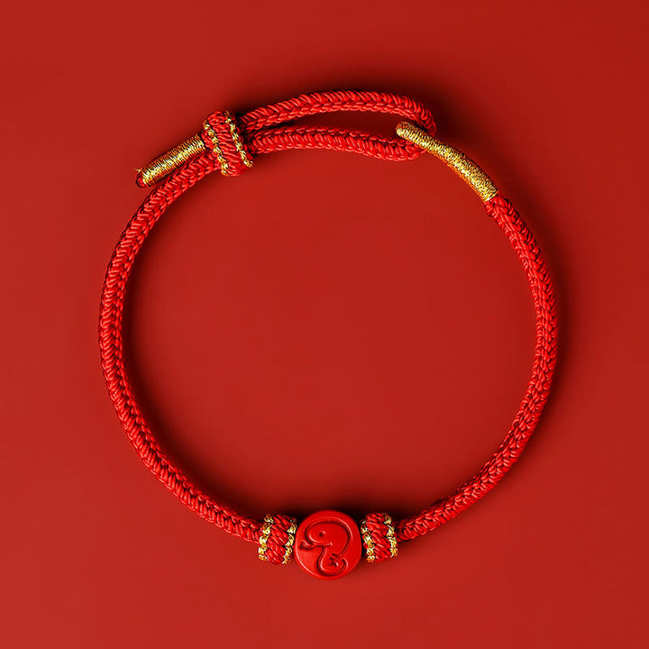 Buddha Stones Chinese Zodiac Red String Eight Thread Peace Knot Cinnabar Protection Luck Bracelet