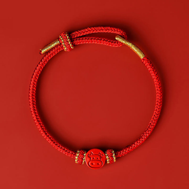 Buddha Stones Chinese Zodiac Red String Eight Thread Peace Knot Cinnabar Protection Luck Bracelet