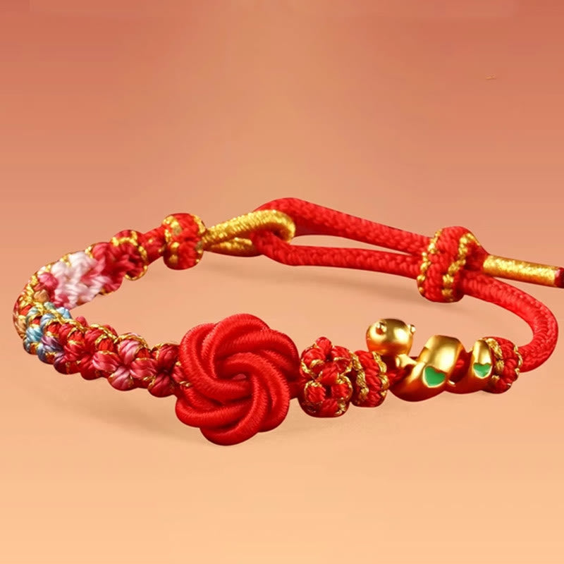 Buddha Stones Red String Mandala Knot Hand-woven Colorful Flowers Year Of The Snake Protection Braided Bracelet