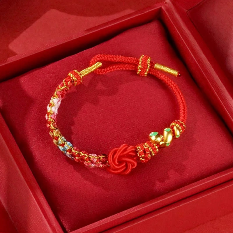 Buddha Stones Red String Mandala Knot Hand-woven Colorful Flowers Year Of The Snake Protection Braided Bracelet