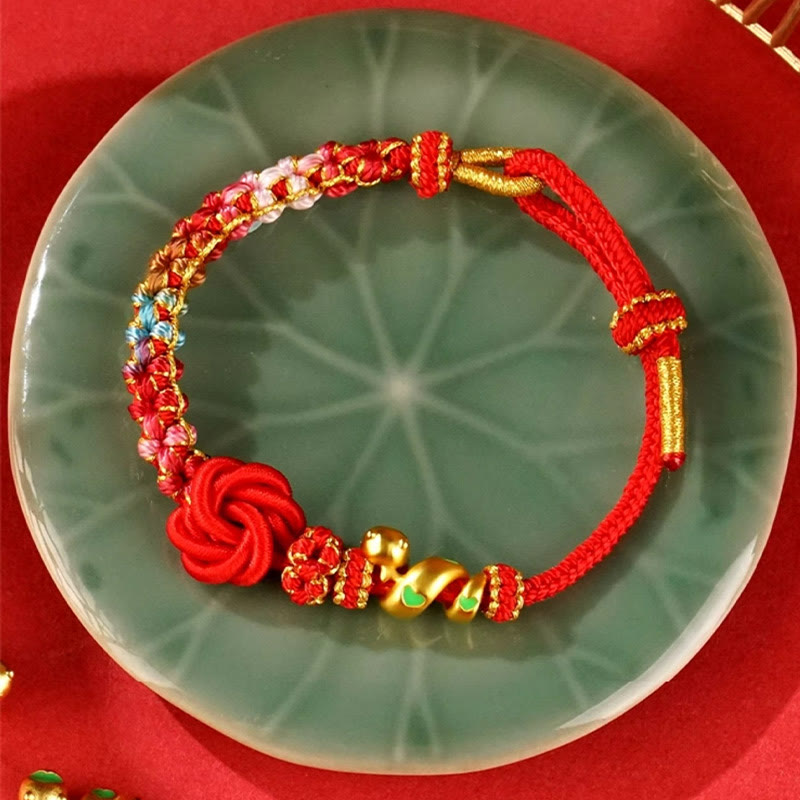 Buddha Stones Red String Mandala Knot Hand-woven Colorful Flowers Year Of The Snake Protection Braided Bracelet