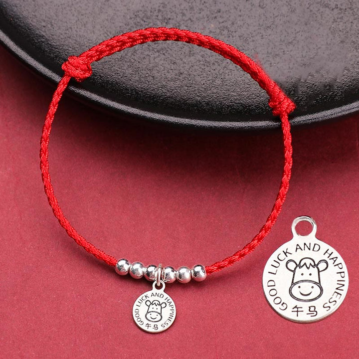 Buddha Stones Chinese Zodiac Kid Red String 999 Sterling Silver Protection Bracelet