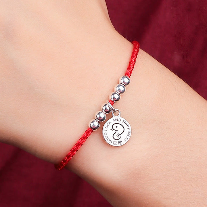 Buddha Stones Chinese Zodiac Kid Red String 999 Sterling Silver Protection Bracelet