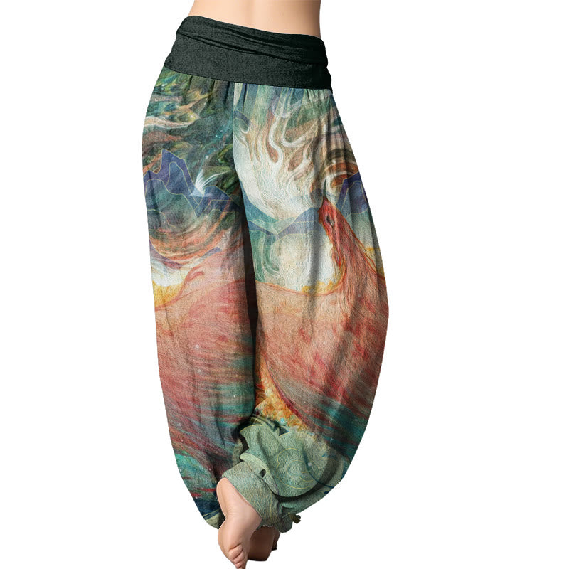 Buddha Stones Mythical Creature Pattern Women's Elastic Waist Harem Pants