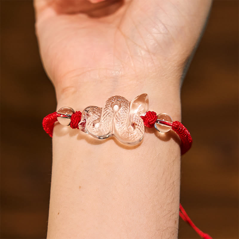 Buddha Stones Lucky The Year of The Snake 2025 Jade Pendant White Crystal Red String Bracelet Protection Bundle