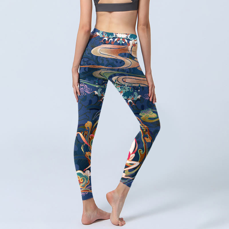 Buddha Stones Deer Auspicious Clouds Lotus Gym Leggings Women's Yoga Pants - image 4
