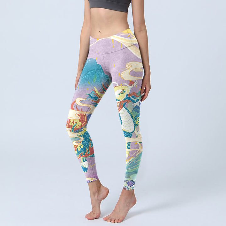 Buddha Stones Purple Dragon Auspicious Clouds Print Gym Leggings Women's Yoga Pants - Plum - US18，UK/AU22，EU50 (4XL) - image 1