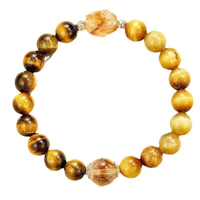 Buddha Stones Natural Yellow Black Tiger Eye Citrine Strength Bracelet