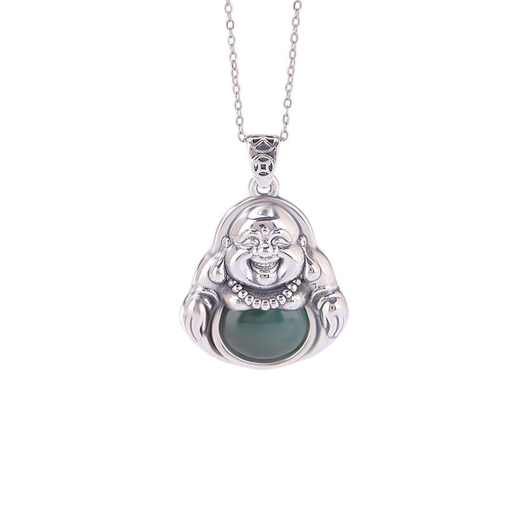 Buddha Stones 999 Sterling Silver Laughing Buddha Cyan Jade Lotus Success Necklace Chain Pendant - image 7