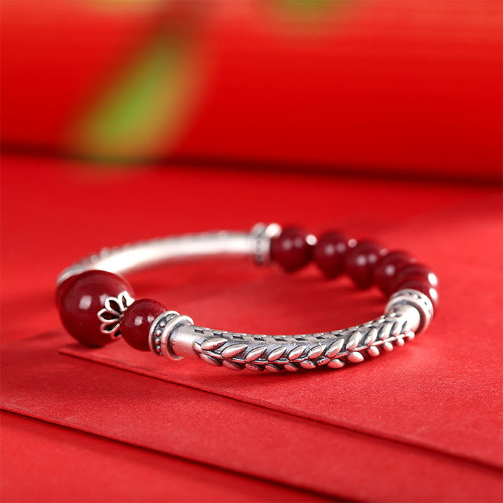 Buddha Stones 999 Sterling Silver Cinnabar Wheat Ears Blessing Bracelet Bangle - image 11