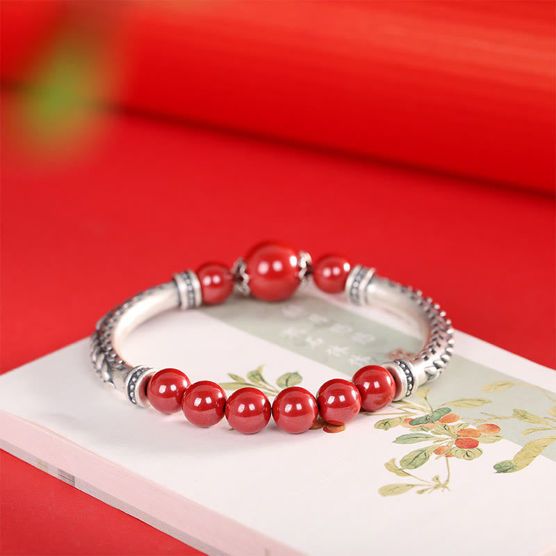 Buddha Stones 999 Sterling Silver Cinnabar Wheat Ears Blessing Bracelet Bangle - image 2