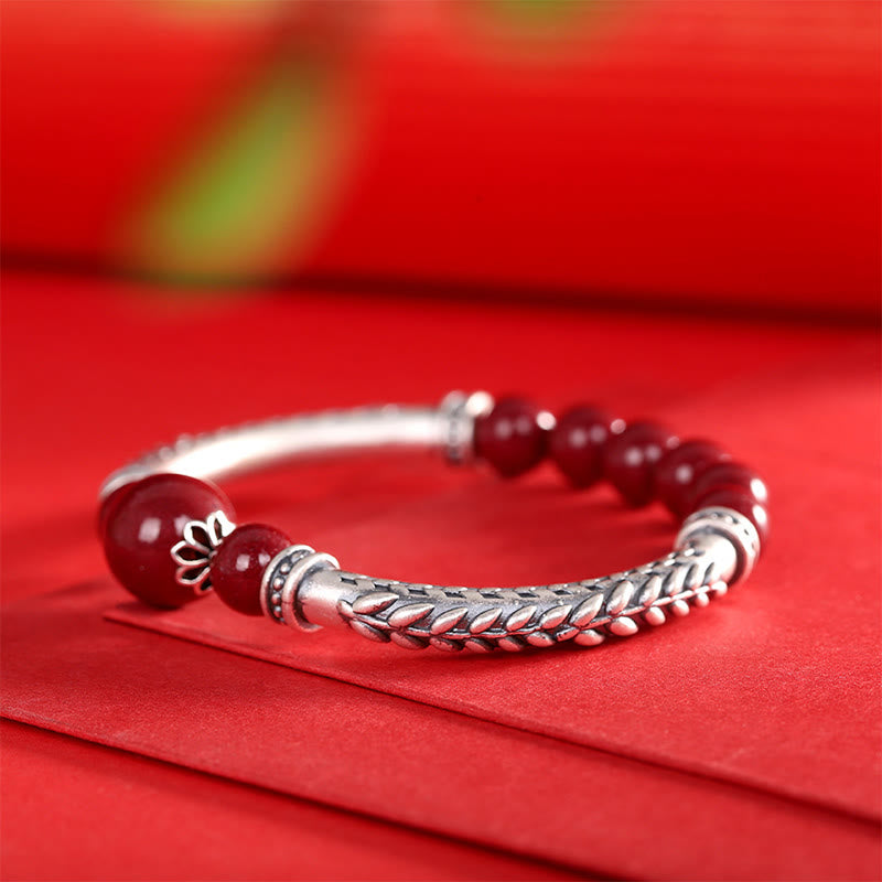 Buddha Stones 999 Sterling Silver Cinnabar Wheat Ears Blessing Bracelet Bangle - image 10