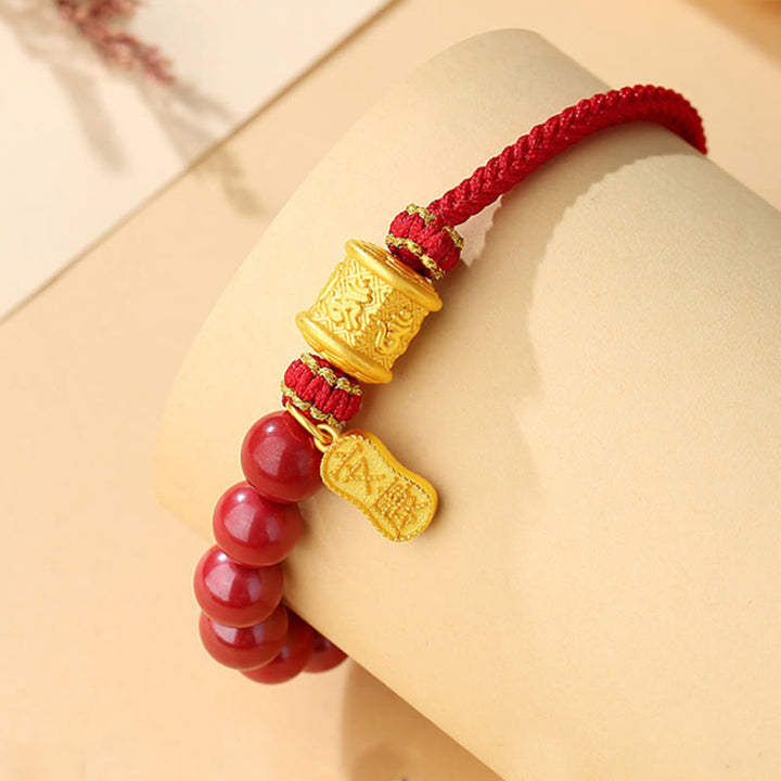 Buddha Stones 999 Sterling Silver Six True Words Om Mani Padme Hum Cinnabar Blessing String Bracelet - image 2