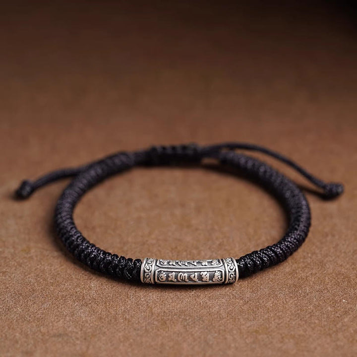 Buddha Stones Handmade 999 Sterling Silver Peace and Good Fortune Om Mani Padme Hum Luck Rope Bracelet - Black(Wrist Circumference 14-20cm) - Om Mani Padme Hum - image 19
