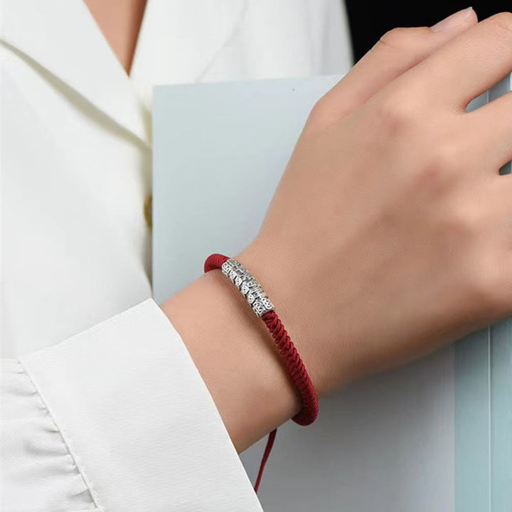 Buddha Stones Handmade 999 Sterling Silver Peace and Good Fortune Om Mani Padme Hum Luck Rope Bracelet - image 8