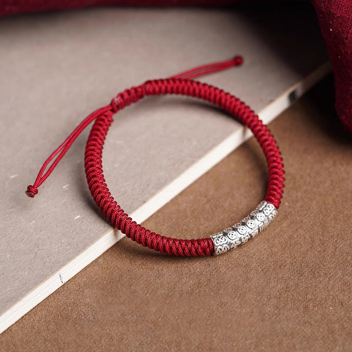 Buddha Stones Handmade 999 Sterling Silver Peace and Good Fortune Om Mani Padme Hum Luck Rope Bracelet - image 3