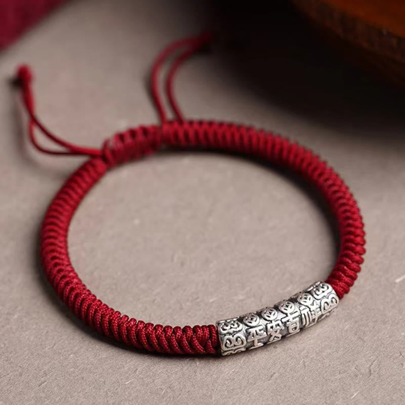 Buddha Stones Handmade 999 Sterling Silver Peace and Good Fortune Om Mani Padme Hum Luck Rope Bracelet - image 2