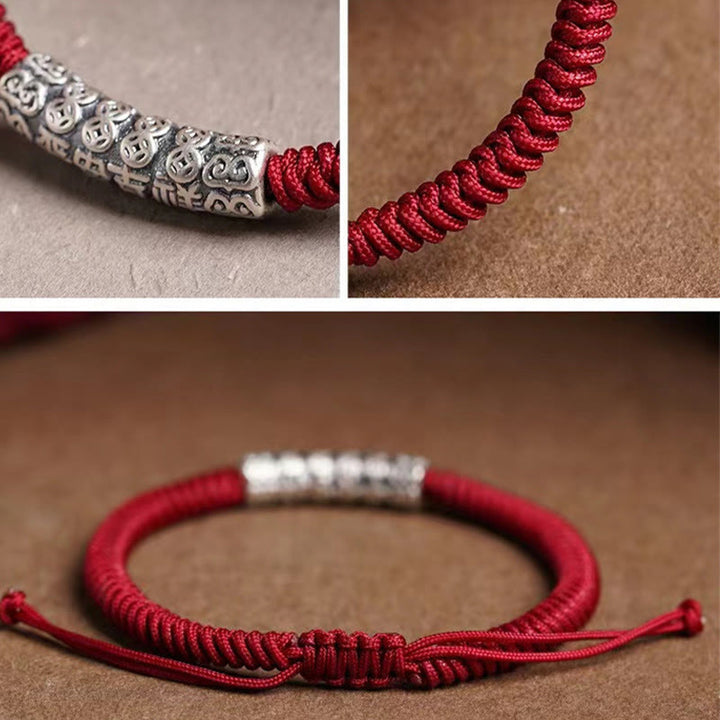 Buddha Stones Handmade 999 Sterling Silver Peace and Good Fortune Om Mani Padme Hum Luck Rope Bracelet - image 13