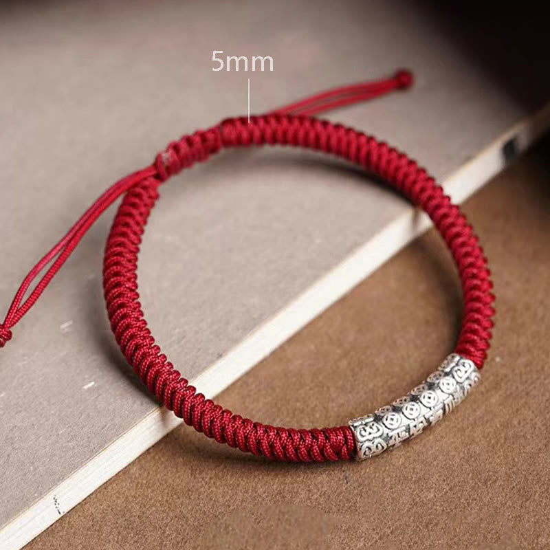 Buddha Stones Handmade 999 Sterling Silver Peace and Good Fortune Om Mani Padme Hum Luck Rope Bracelet - image 11