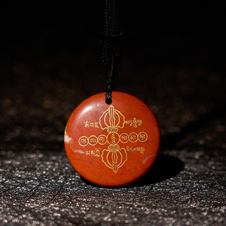 Buddha Stones Vajra Dorje Sanskrit Pattern Natural Various Crystal Black Obsidian Fulfilment Necklace Pendant - Red Stone - image 19