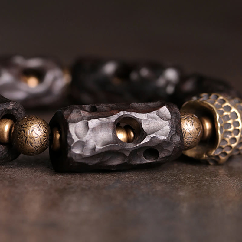 Buddha Stones Ebony Wood Copper Brass Calm Bracelet