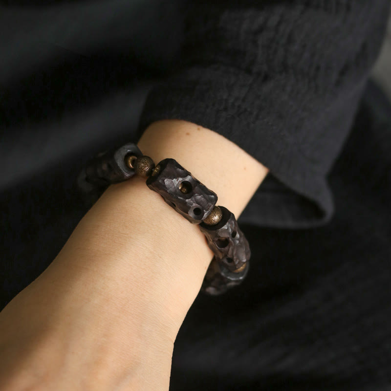 Buddha Stones Ebony Wood Copper Brass Calm Bracelet