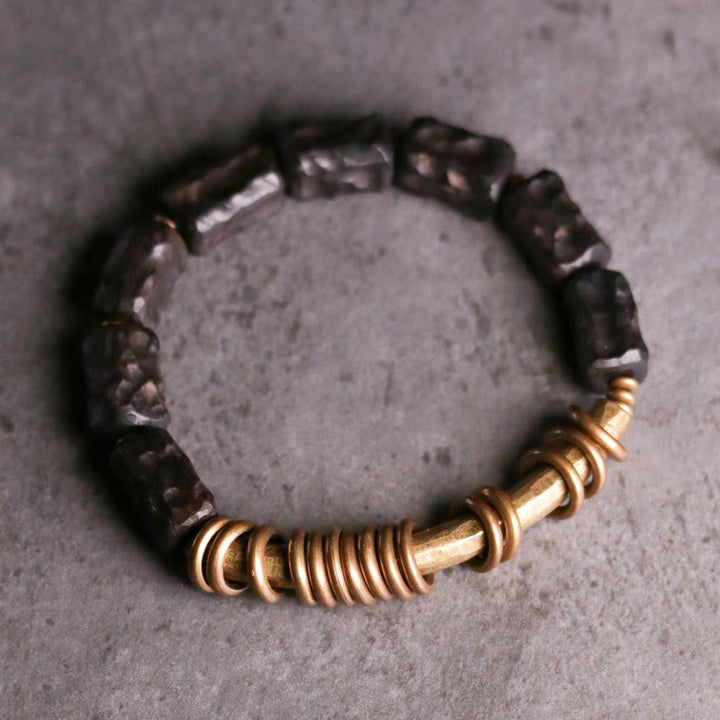 Buddha Stones Ebony Wood Copper Brass Circular Ring Peace Bracelet