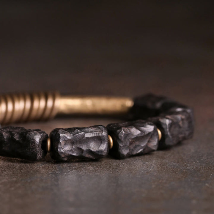 Buddha Stones Ebony Wood Copper Brass Circular Ring Peace Bracelet