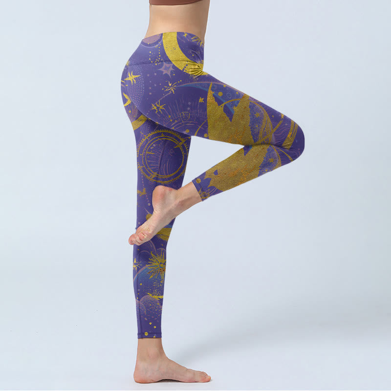 Buddha Stones Moon Sun Stars Print Gym Leggings Women's Yoga Pants - image 3