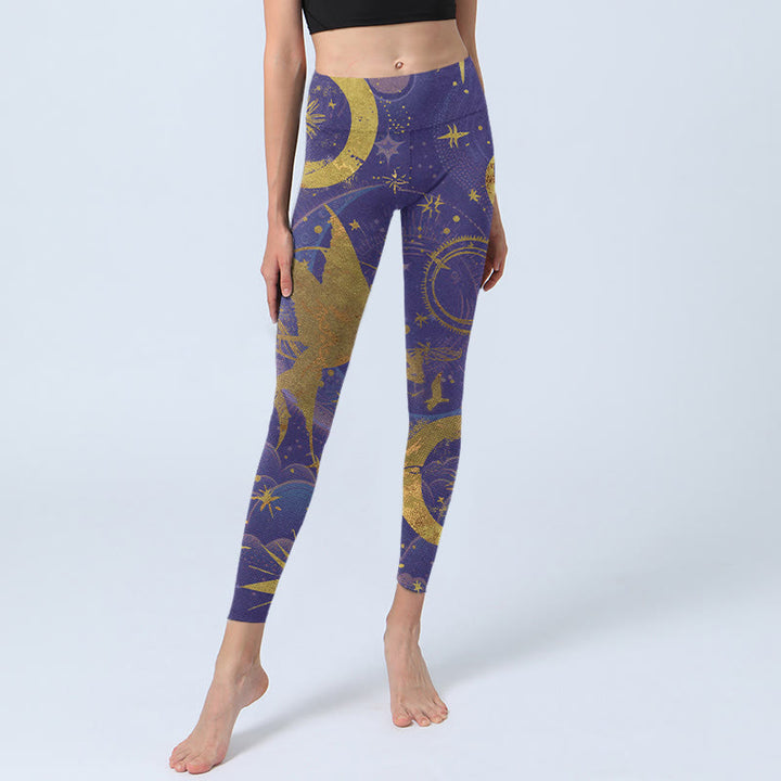 Buddha Stones Moon Sun Stars Print Gym Leggings Women's Yoga Pants