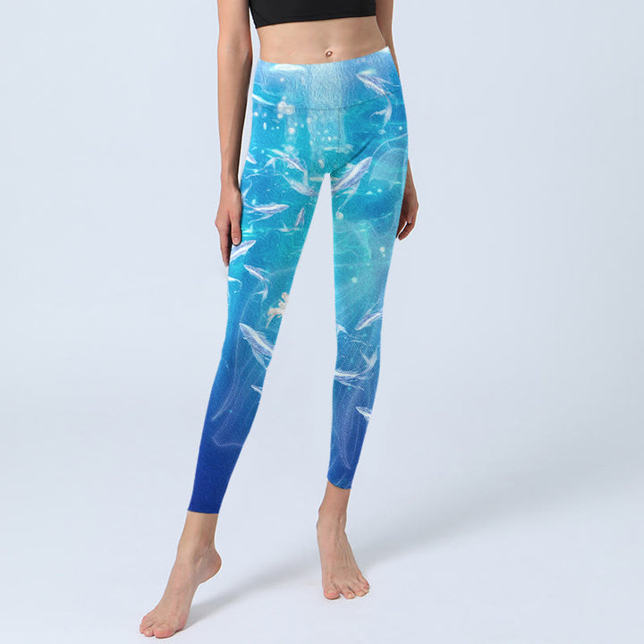 Buddha Stones Fish In The Ocean Print Gym Leggings Women's Yoga Pants - image 5