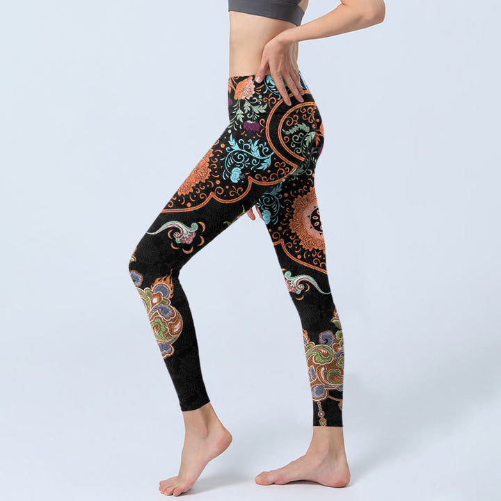 Buddha Stones Mandala Auspicious Clouds Print Gym Leggings Women's Yoga Pants