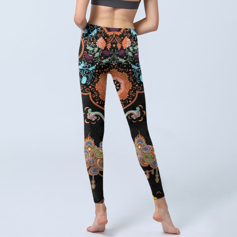 Buddha Stones Mandala Auspicious Clouds Print Gym Leggings Women's Yoga Pants