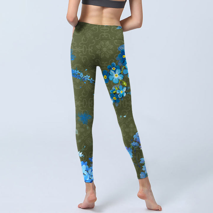 Buddha Stones Blue Flowers Butterflies Print Gym Leggings Women's Yoga Pants - image 7