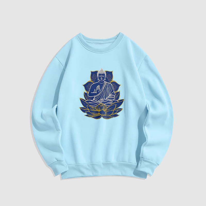 Buddha Stones Buddha Sitting On The Lotus Fleece Lined Sweatshirt